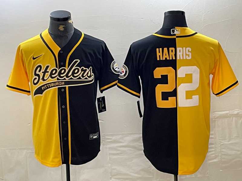 Mens Pittsburgh Steelers #32 Franco Harris Yellow Black Split With Patch Cool Base Stitched Baseball Jersey Dzhi->pittsburgh steelers->NFL Jersey